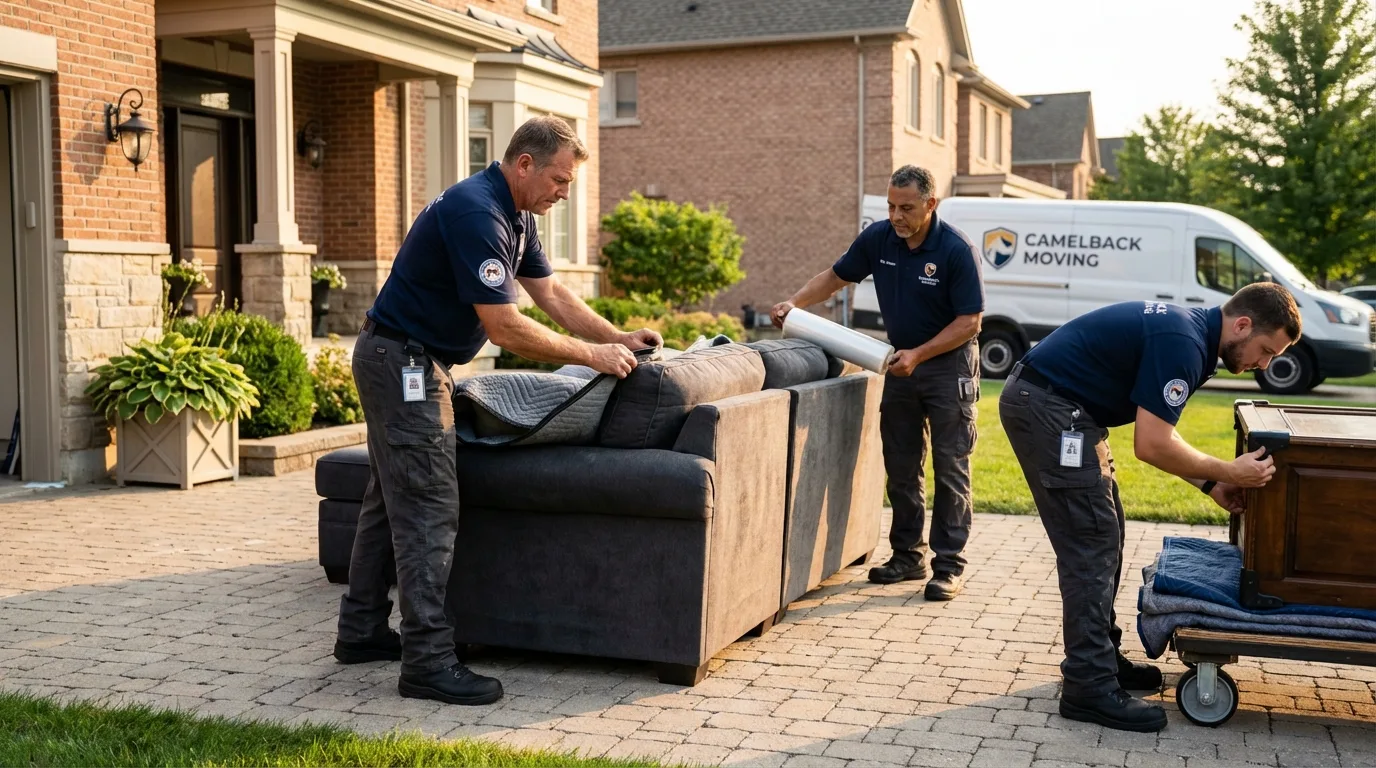 Large estate moving crew wrapping furniture in Ambridge, PA