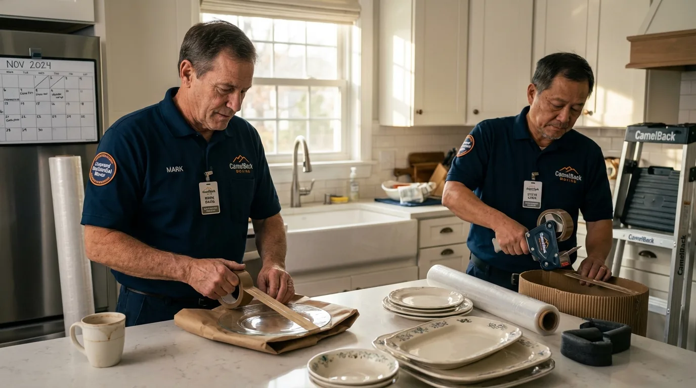 Professional crew packing kitchen dishware in Ambridge, PA